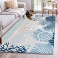 thumbnail image 1 of Summer Marine Life Washable Area Rug 3 x 5 ft Ocean Coral Coastal Starfish Conch Retro Wood Grain, Soft Non Slip Rugs Stain Repellent Indoor Felt Carpet for Living Dining Room Bedroom Home Office, 1 of 9