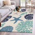 thumbnail image 1 of Summer Marine Life Washable Area Rug 4 x 6 ft Graffiti Corals Shell Conch Sea Blue Starfish Linen, Soft Non Slip Rugs Stain Repellent Indoor Felt Carpet for Living Dining Room Bedroom Home Office, 1 of 9