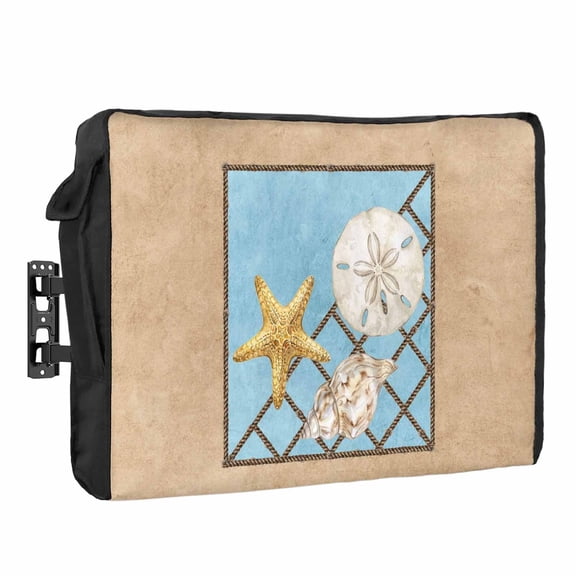 Summer Marine Life Waterproof Outdoor TV Cover, Coastal Starfish Ocean Conch Rope Border Outside Weatherproof TV Enclosures for 80 to 85 Inch LCD Television Shield Flat Screen Protectors