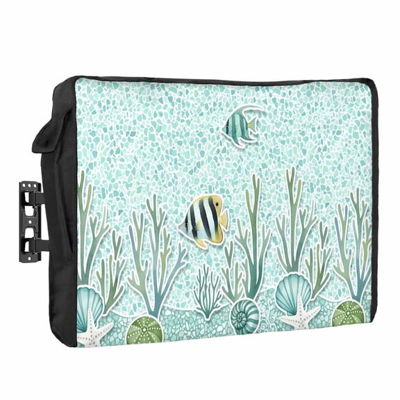Summer Marine Life Waterproof Outdoor TV Cover, Tropical Fish Ocean Starfish Conch Shell Outside Weatherproof TV Enclosures for 30 to 32 Inch LCD Television Shield Flat Screen Protectors