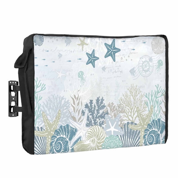 Summer Marine Life Waterproof Outdoor TV Cover, Watercolor Ocean Starfish Conch Shell Outside Weatherproof TV Enclosures for 30 to 32 Inch LCD Television Shield Flat Screen Protectors