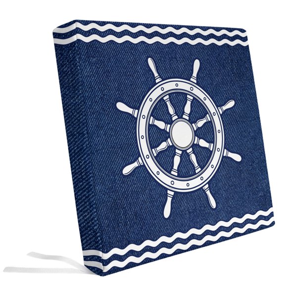 Summer Marine Nautical Rudder Denim Outdoor Seat Cushion Covers Set of 2,Waterproof Patio Furniture Chair Replacement Cover,Ocean Theme Helm Navy Blue Washable Couch Sofa Slipcovers,20x18in