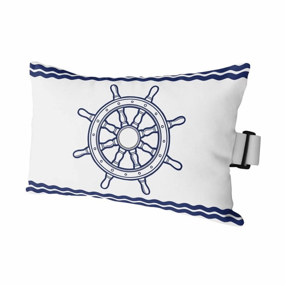 Summer Marine Nautical Ship Rudder Outdoor Pillow for Chaise Lounge Chair,Ocean Theme Navy Blue White Waterproof Headrest Lumbar Pillows with Insert&Elastic Strap for Patio Pool Garden Chairs,1 Pack