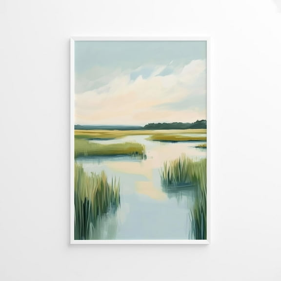 Summer Marsh Landscape Poster, Carolina Lowcountry Wall Art, Pastel Coastal Waterway Decor, Beach House Print, Tranquil Nature Poster Decor For Living Room Bedroom, 24x36 UNFRAMED