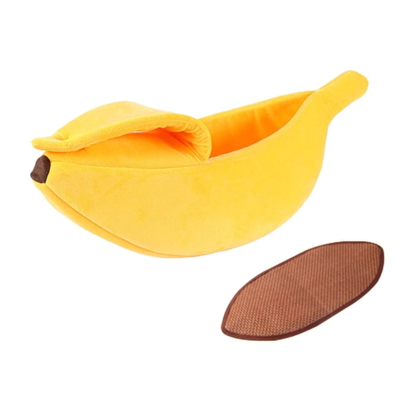 Summer Mat Set Banana Bed For | Banana Shaped Indoor Cat and Dog Bed | Soft Warm Pet for Cats Dogs in All Seasons, 40x15x12 cm, Yellow