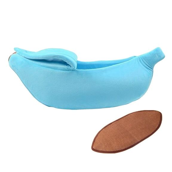 Banana-Shaped Pet Bed - Soft Plush Cat & Dog Sleeping Pod with High-Elastic Filling, Reversible Design for Indoor Use, Blue