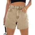 thumbnail image 1 of Summer Matched High Women's Shorts Straight Leg Raw Hem Retro Waist Denim Shorts with Pockets, 1 of 8