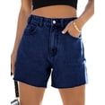 thumbnail image 1 of Summer Matched High Women's Shorts Straight Leg Raw Hem Retro Waist Denim Shorts with Pockets, 1 of 6
