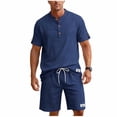 thumbnail image 1 of Summer Matching Set for Men Henley Neck Short Sleeve Shirts Shorts 2 Piece Casual Set Solid Color Relaxed Tracksuits XL, 1 of 9