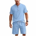 thumbnail image 1 of Summer Matching Set for Men Henley Neck Short Sleeve Shirts Shorts 2 Piece Casual Set Solid Color Relaxed Tracksuits XL, 1 of 9