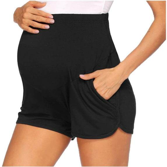 Summer Maternity Yoga Shorts for Women Black Pregnancy Solid Color Workout Lounge Pants