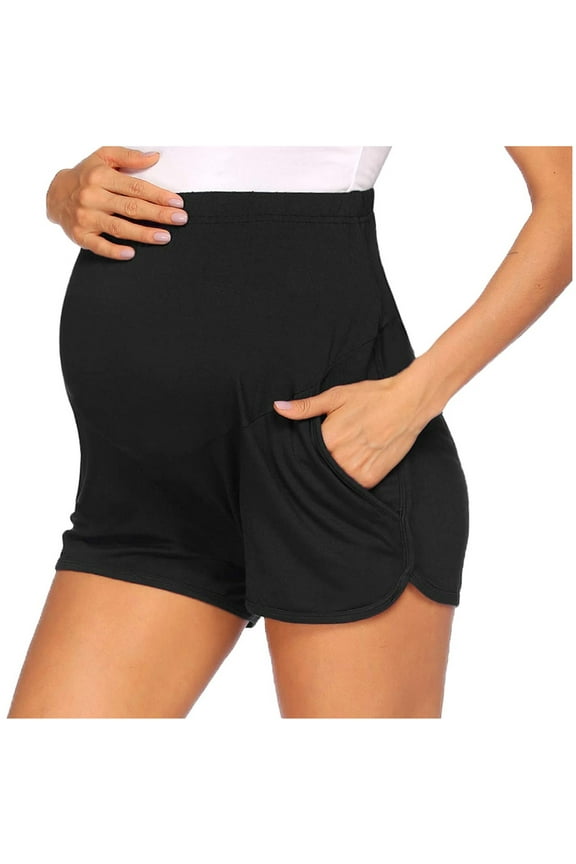 Summer Maternity Yoga Shorts for Women Black Pregnancy Solid Color Workout Lounge Pants