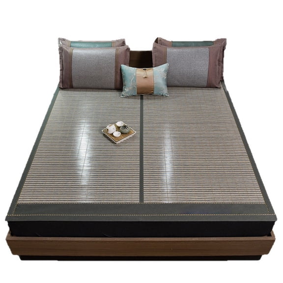 Summer Mattress, Home Quick Cooling Textile Rattan Mat Grid Fitted Bed Sheet Set Summer Bed Cover