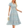 thumbnail image 1 of Summer Maxi Dress for Women Casual V Neck Puff Short Sleeve Smocked Ruffle Flowy Beach Boho Long Floral Dress-XXL, 1 of 5