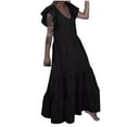 thumbnail image 1 of Summer Maxi Dress for Women Solid Ruffle Short Sleeve Boho Long Dresses Tiered Flowy A Line Swing Beach Sun Dress, 1 of 7