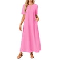 thumbnail image 1 of Summer Maxi Dresses for Women Beach Vacation Casual Short Sleeve Long T Shirt Dress with Pockets Pink XXL, 1 of 9