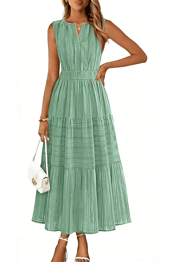 Summer Maxi Dresses for Women Spring Summer Midi Dresses for Women 2026 Casual Beach Vacation Sleeveless Boho V Neck Cotton Maxi Dress Pockets