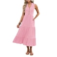 thumbnail image 1 of Summer Maxi Dresses for Womens 2026 Fashion Plus Sise Casual Solid Color V-Neck Sleeveless Mid-length Dress, 1 of 8
