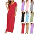 thumbnail image 1 of Summer Maxi Dresses for Womens 2026 Plus Size Fashion Casual Solid Color Comfortable Short Sleeve Round-Neck Dress, 1 of 8