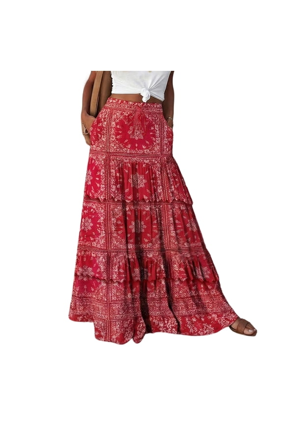 Summer Maxi Skirts for Women 2025 Fashion Boho Long Skirt Trendy Floral High Waist A Line Beach Skirt Vacation Outfit