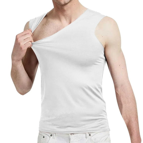 Summer Men Big And Tall Tank Top Plus Size Sleeveless Solid Color Casual Athletic Workout Top Size 5XL White Color V-Neck Pullover Sport Gym Shirts