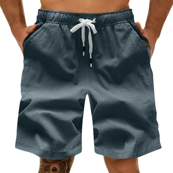 Summer Men Cotton Linen Fashion Sports Cargo Pants Straight Leg Loose Shorts Beach Pants