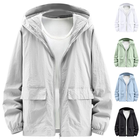 Summer Men Hoodies Long Sleeved Sunscreen Solid Color Lightweight Outdoor Fishing Thin Style Casual Plus Size Up to 65% off!