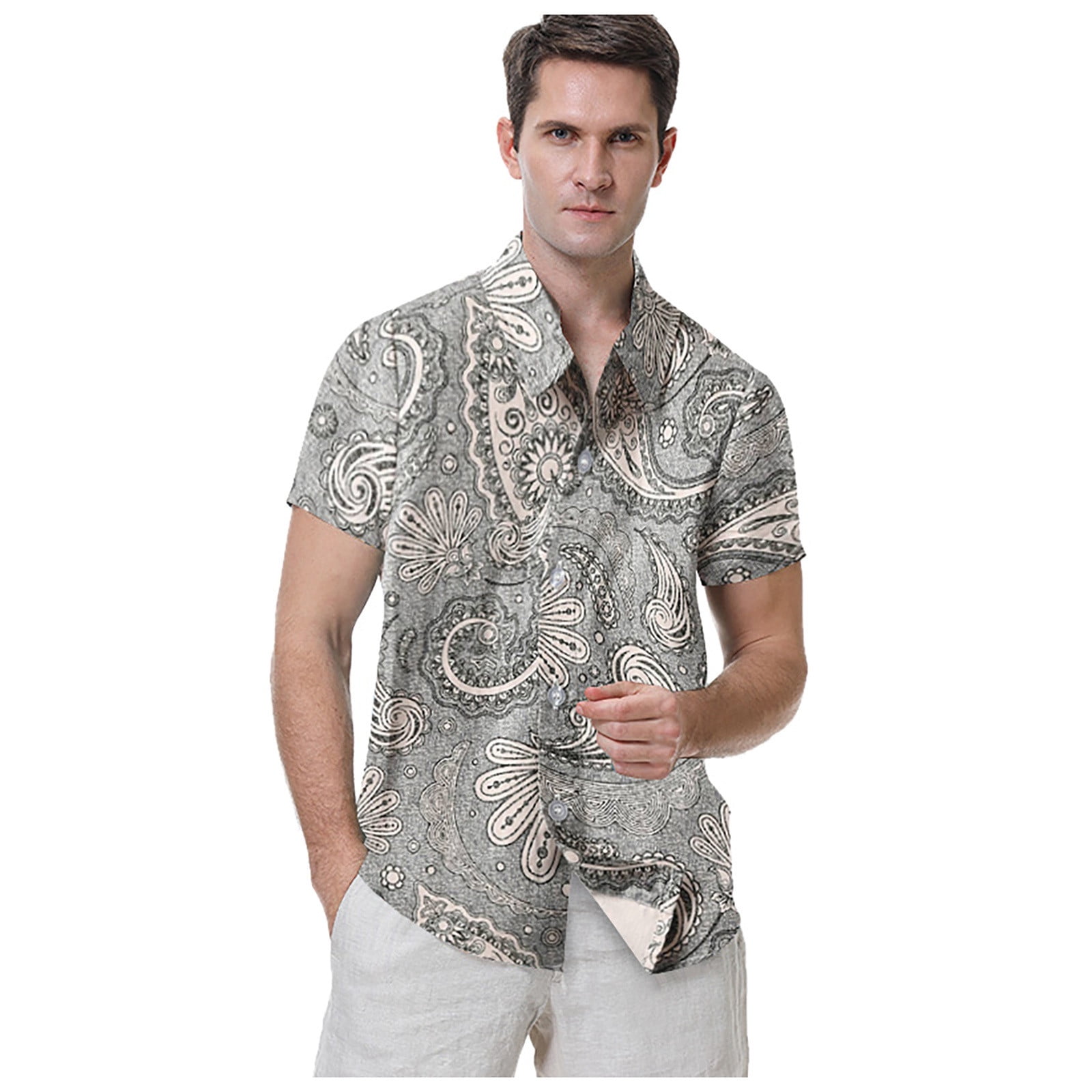  Mens Long Sleeve Floral Shirts Hawaii Vacation Beach Shirts  Lightweight Breathable Wrinkle Free UV Protection Shirts Beige : Clothing,  Shoes & Jewelry