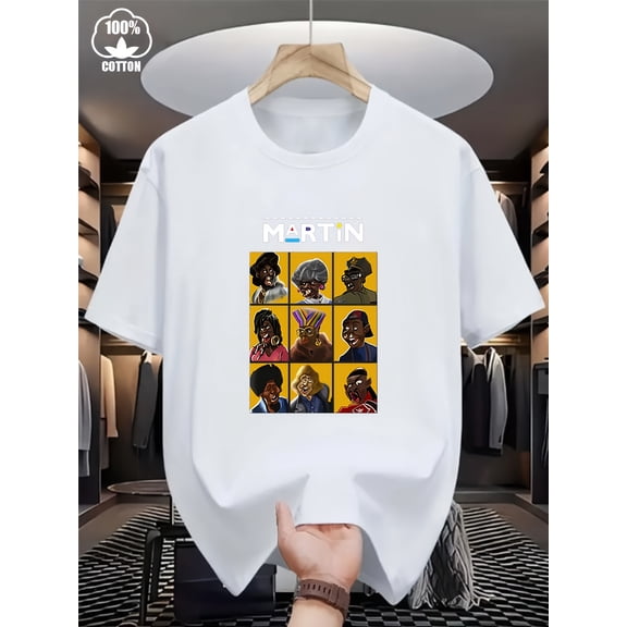 Summer Men'S Pure Cotton T-shirt MARTIN Poster Style Printed Pattern, Outdoor Wear Men'S Fashion Pure Cotton T-shirt