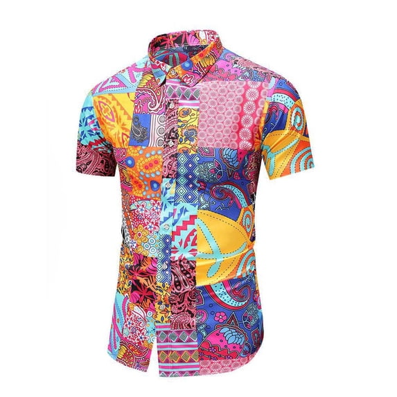 Summer Men Shirt, Mens Short Sleeve Shirt Flower Print Shirts Casual Button Down Retro Beach Dress Party Tops