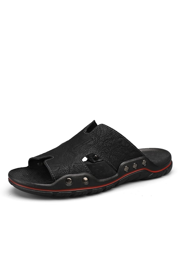 Summer Men Slippers Genuine Leather Breathable Clogs Sandals Beach Classics Leather Slides Outdoor Flip Flops Plus Size Men Shoe