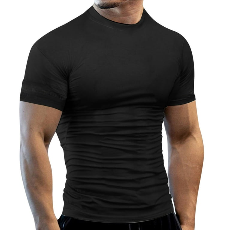 Summer Men T Shirts Partial Round Neck Solid Color Tree Printed