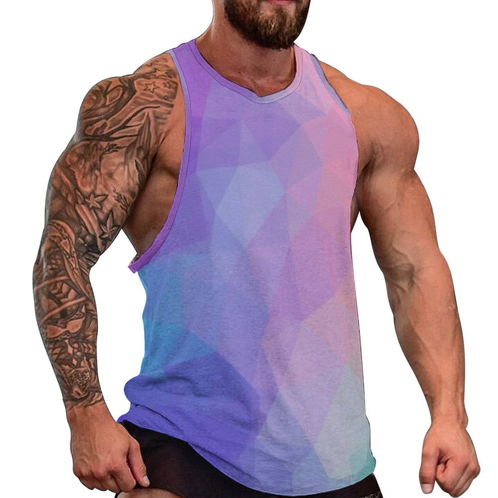 Summer Men Tank Top Colorful Polygon Workout Bodybuilding Sleeveless ...