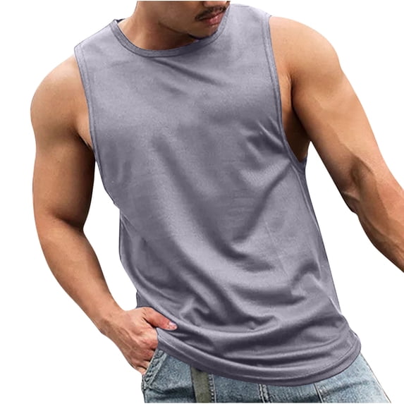 Summer Men Tank Tops Beach Plus Size Fashion Casual Solid Color Sleeveless Breathable Round-Neck Tank Top