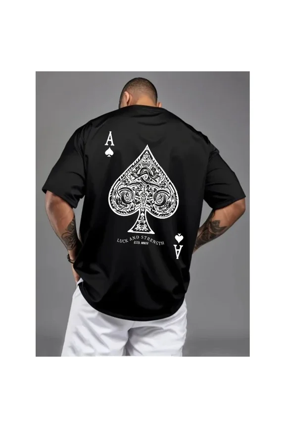Summer Men's 100% Pure Cotton Casual Sports Loose Oversized Retro Spade Printed