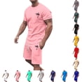 thumbnail image 1 of Summer Men's 2-Piece Set, Short Sleeve Tee and Shorts, Sports and Leisure Trendy Outfit For Spring Summer Vacation and Casual Wear,Red,5XL, 1 of 5