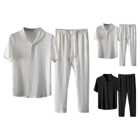 Summer Men's 2-Piece Sports Suit, Thin Fashion Short Sleeve Top and Pants, Lightweight Luxury Trendy Outfit For Hot Weather Athletic Wear,White,3XL