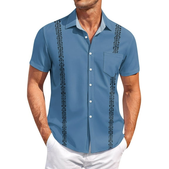 Summer Men's Casual Button-Down Shirt With Short Sleeve
