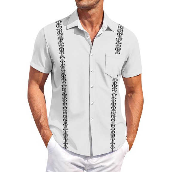 Summer Men's Casual Button-Down Shirt With Short Sleeve