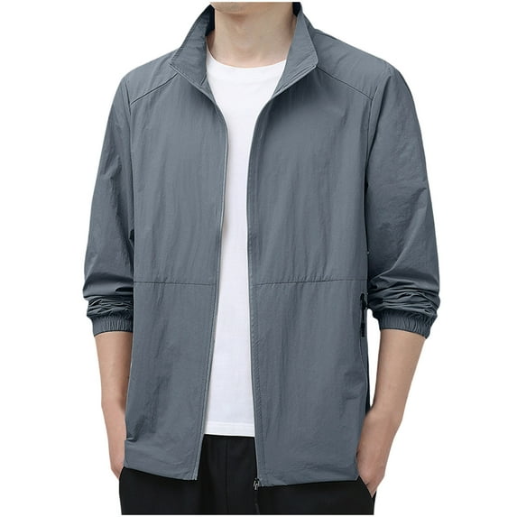Summer Men's Casual Solid Color Jacket Thin Travel Work Hiking Clothing Full Zip Outerwear for Everyday