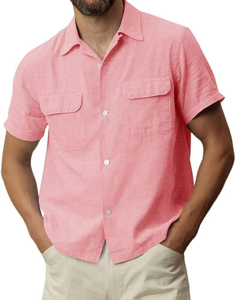 Summer Men's Cotton Linen Short Sleeve Shirt Button Up Cotton Camp ...