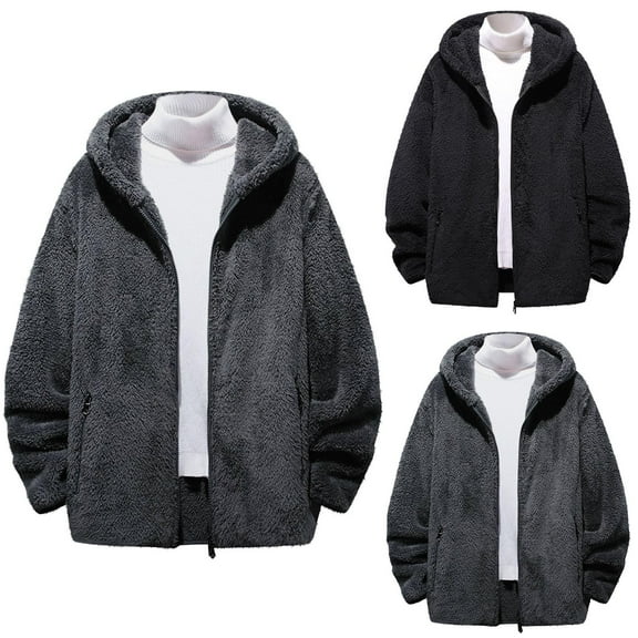 Summer Men's Hoodie Long Sleeve Solid Color Zipper Pockets Casual Polar Fleece Coat Plus Size