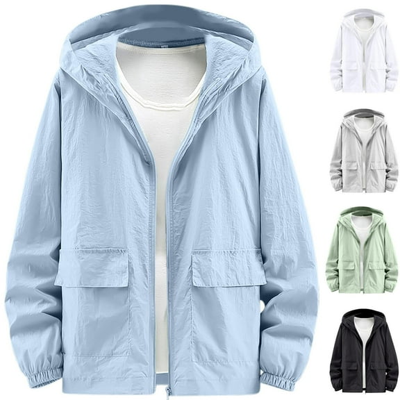 Summer Men's Hoodie Long Sleeved Sunscreen Solid Color Lightweight Outdoor Fishing Thin Style Casual Plus Size