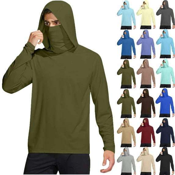 Summer Men's Hoodies with Mask UPF 50+ Performance Hoodie Shirt Long Sleeve Fishing Shirt High Neck Face Shield Hoodie Sun Protection for Hiking Fishing Plus Size S-XXXL