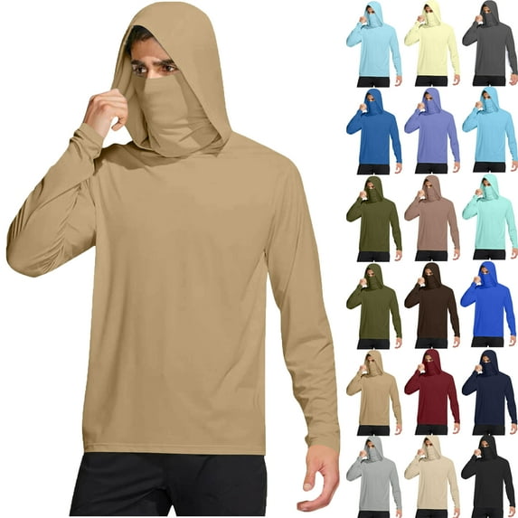 Summer Men's Hoodies with Mask UPF 50+ Performance Hoodie Shirt Long Sleeve Fishing Shirt High Neck Face Shield Hoodie Sun Protection for Hiking Fishing Plus Size S-XXXL