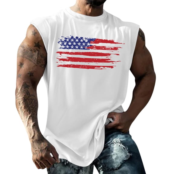 Summer Men's Independence Day Printed Vest - Sweat-Absorbing, Shoulder-Expanding Design - Breathable Fabric for Workouts, Barbecues, or Patriotic Celebrations,White L