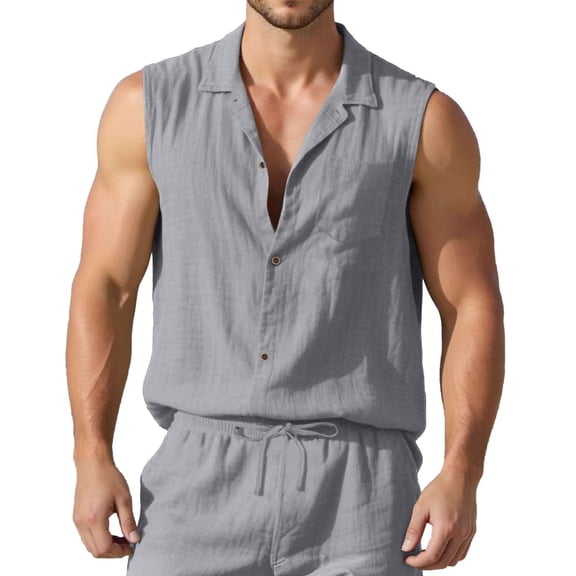 Summer Men's Lapel Thin Loose Casual Sleeveless Shirt Vest Breathable Lightweight Comfortable Stylish Fashion Outdoor Men's Loose Fit Casual Fashion Shirt