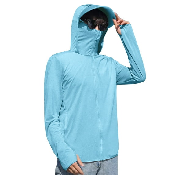 Summer Men's Oversize Casual Hooded UPF 50+ Sun Protection with Mask Long Sleeve Zipper Outfit