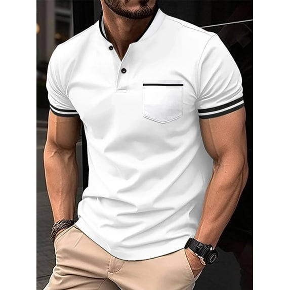Summer Men's Polo Shirt Small Stand Collar Button Pocket Business Style Casual Men's Street Wear Short Sleeve Golf Shirt Men