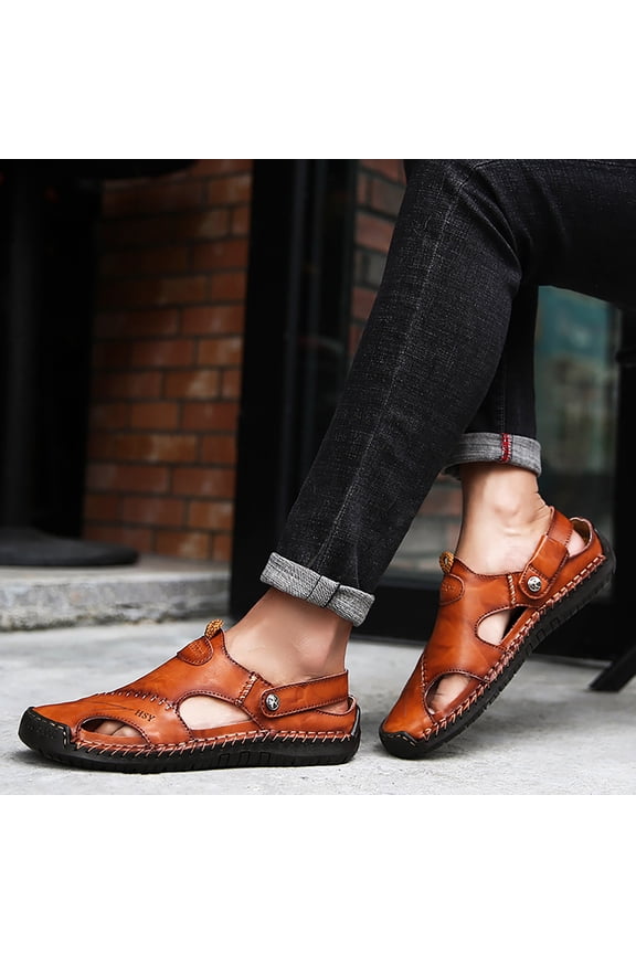Summer Men's Sandals Men's Trendy Leather Beach Shoes Shoes Sewing Shoes